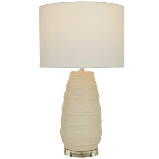 Cream Ceramic Gourd Style Base Table Lamp with Drum Shade 14" x 14" x 25"
